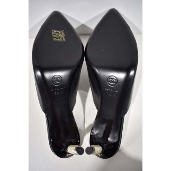 Chanel 20C Paris Rome Pearl Black Leather CC Mule Slide Backless Heel Pump 40.5 - Picture 8 of 8